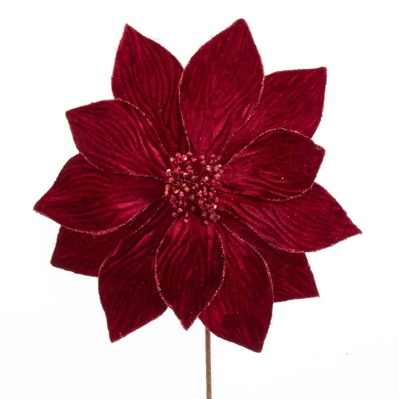 KSA Pack of 12 Burgundy Velvet Artificial Poinsettia Christmas Picks 18"